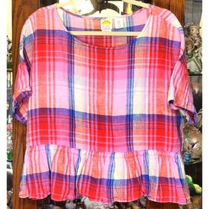 C&C California Plaid Linen Cropped Top Size XL